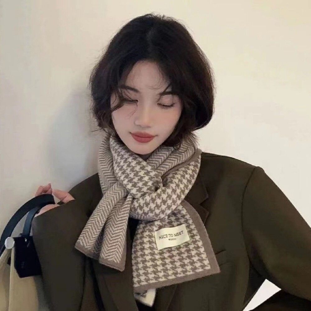 【實體店+發票】千鳥格針織保暖圍巾 高級感韓系百搭圍脖 情侶針織圍巾 雙面圍巾 送禮-細節圖4