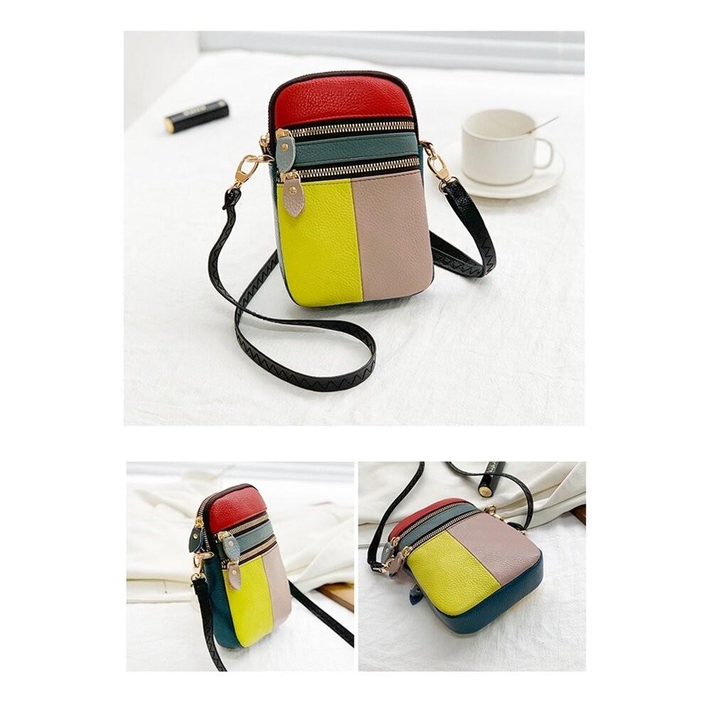 【實體店+發票】個性拚色真皮斜跨包 頭層牛皮 百搭小挎包 手機包 氣質女孩單肩小包 送禮-規格圖11