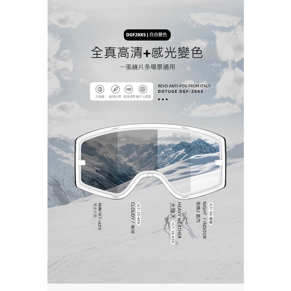 【實體店+發票】全天候智能變色滑雪鏡 防起霧護目鏡 防雪盲 保護眼睛 雙層防霧 大柱面 機車護目鏡 送禮-細節圖2