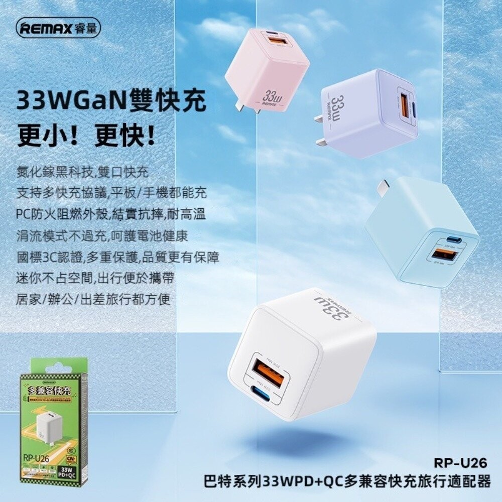 【實體門市】33W迷你快速充電器 旅行手機充電器 USB+TypeC雙口充電器 PD100W一對三充電線-細節圖2