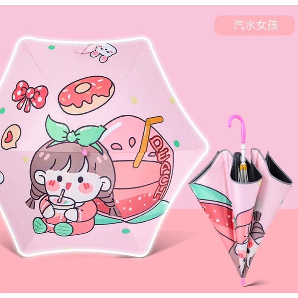 【實體店+發票】圓角安全兒童長柄傘 兒童雨傘 夜間反光 滑輪傘頭 防戳園角 防水套 黑膠防曬 兒童傘 送禮-規格圖11