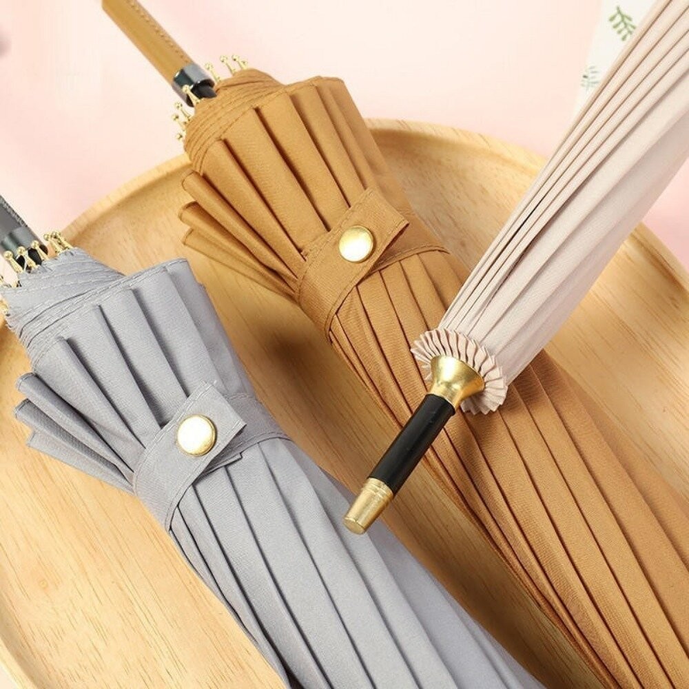 【實體店+發票】十六骨小清新防水套雨傘 皮革灣柄直傘 自動傘 時尚亮麗雨傘 晴雨傘 陽傘 防曬傘 拐杖傘 送禮-細節圖6