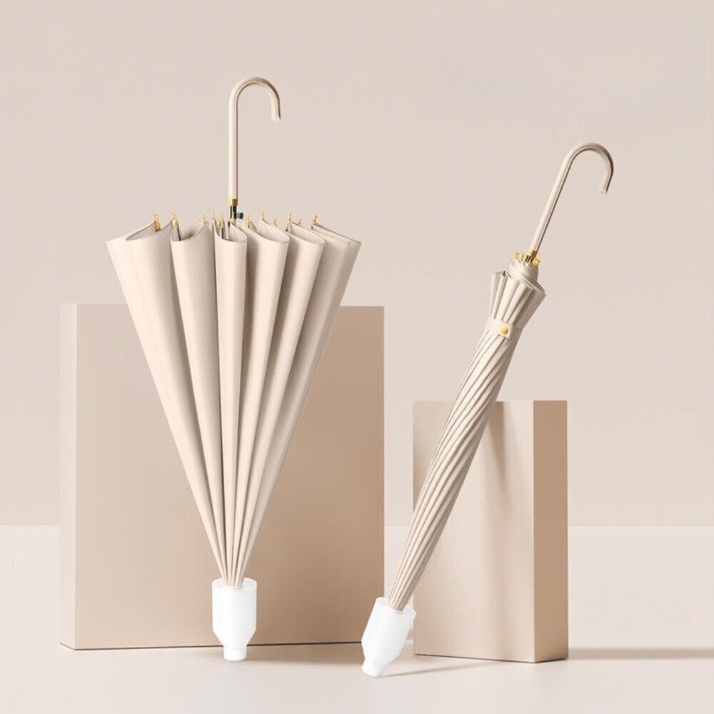 【實體店+發票】十六骨小清新防水套雨傘 皮革灣柄直傘 自動傘 時尚亮麗雨傘 晴雨傘 陽傘 防曬傘 拐杖傘 送禮-規格圖11