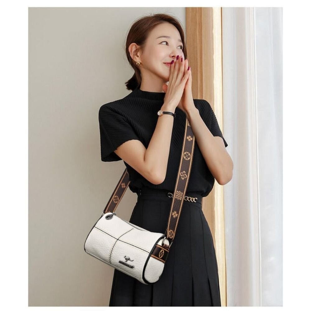 【實體店+發票】時尚真皮單肩圓筒包 斜背包 斜跨包 包包 簡約百搭 禮物 送禮-細節圖4