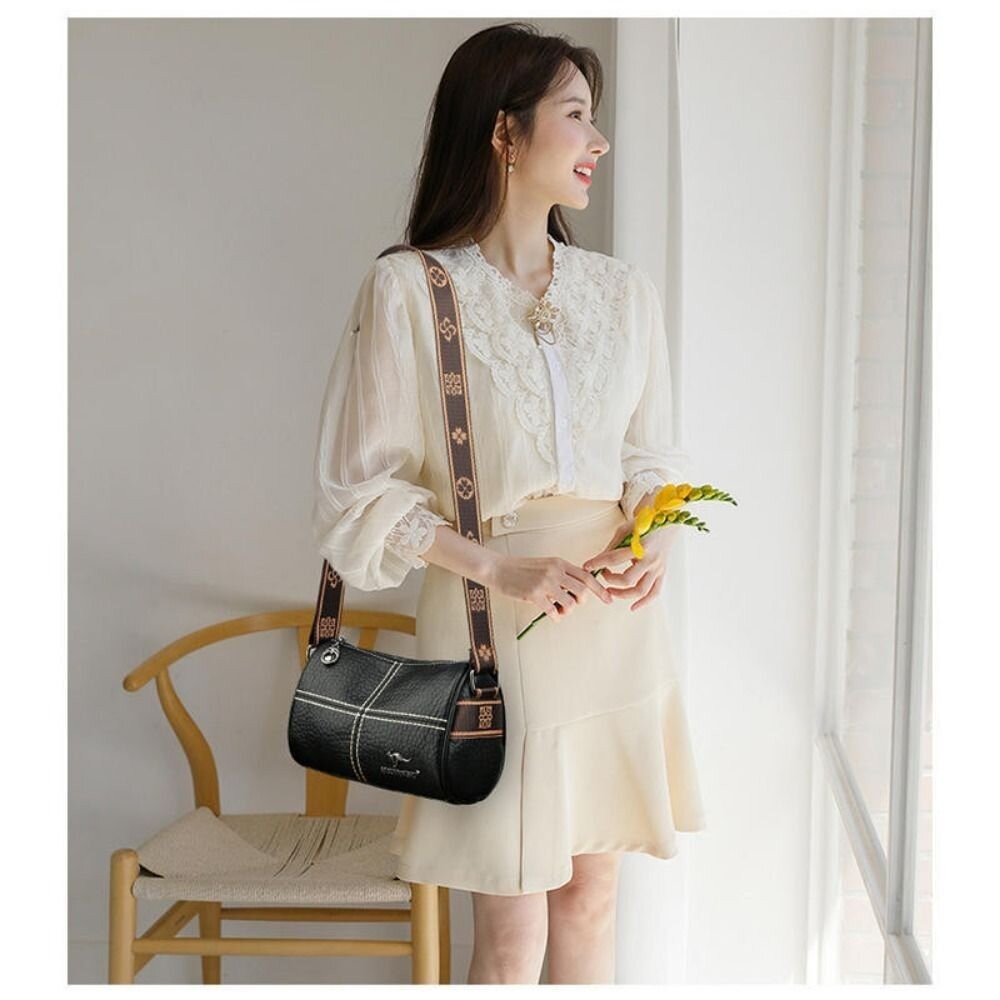 【實體店+發票】時尚真皮單肩圓筒包 斜背包 斜跨包 包包 簡約百搭 禮物 送禮-細節圖7