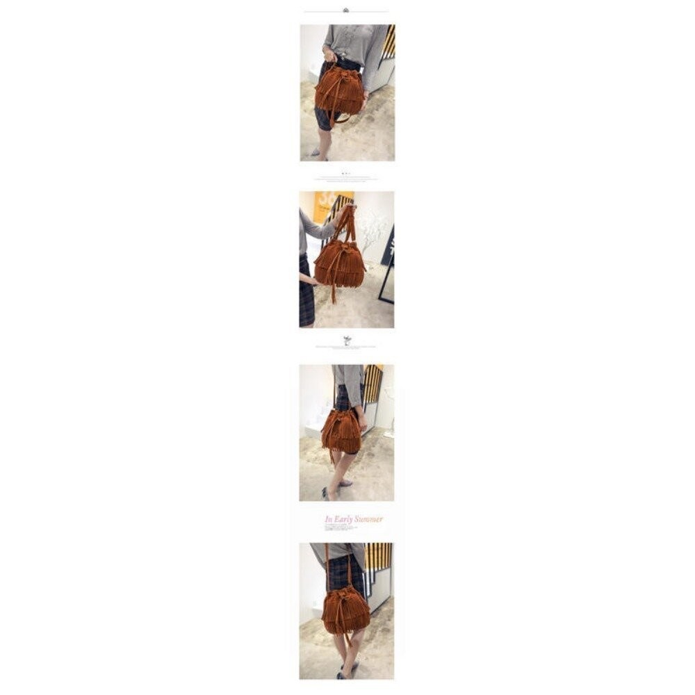 【實體店+發票】簡約復古流蘇包 流蘇抽繩水桶包 斜背包 斜跨包 單肩包 女包 包包 新款 送禮-細節圖9