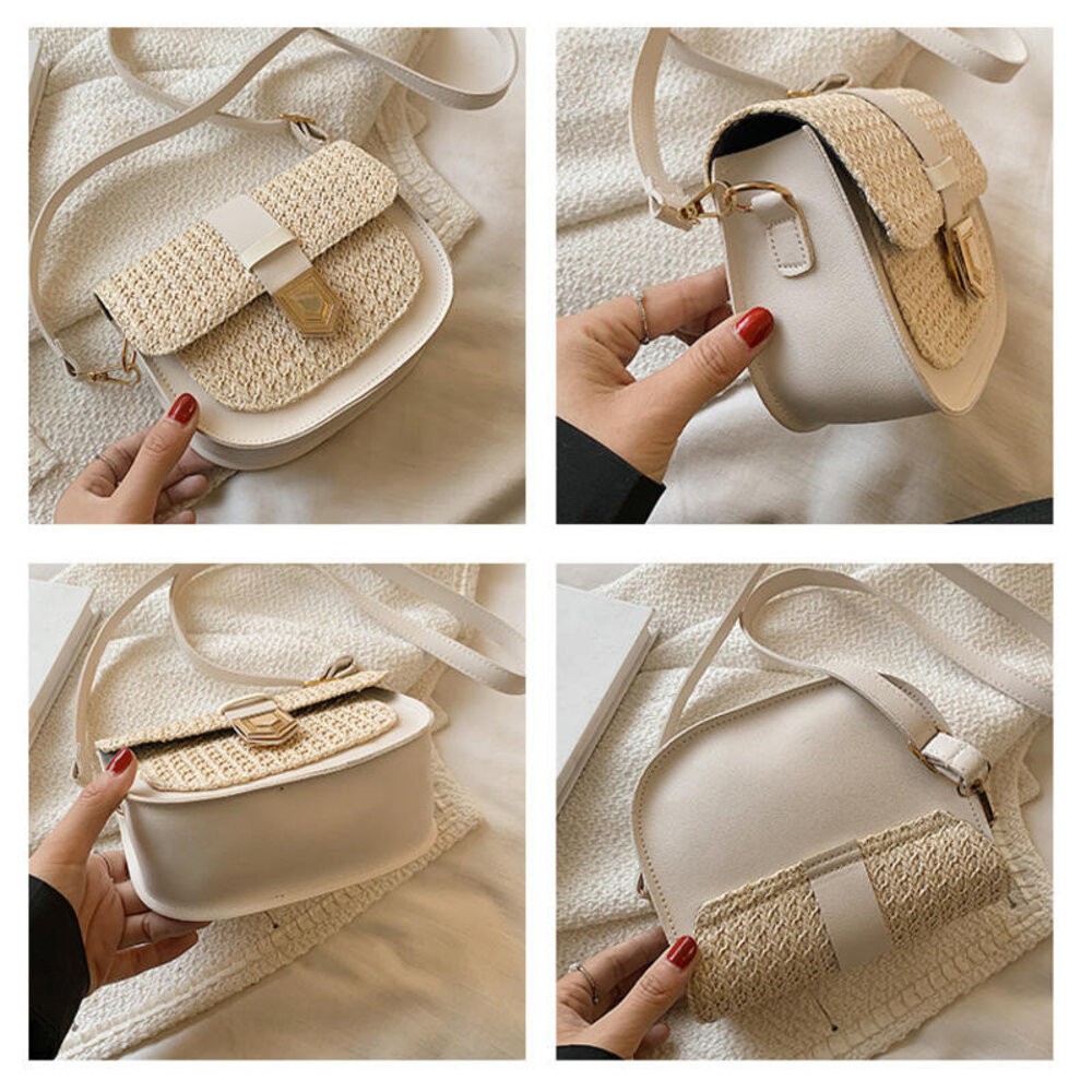 【實體店+發票】時尚韓風編織馬鞍包 氣質斜背包 包包女 洋氣編織包 個性拼接 單肩斜挎包 送禮-細節圖6