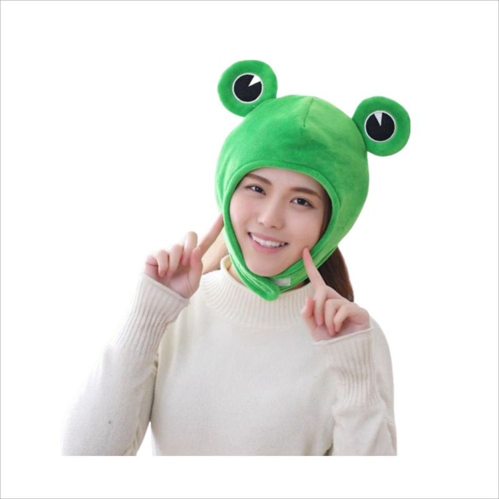 【實體店+發票】大眼青蛙頭套帽子 絨布頭套 卡通帽子 可愛 呆萌 網紅拍照專用 萬聖節 派對 交換禮物 送禮-細節圖2
