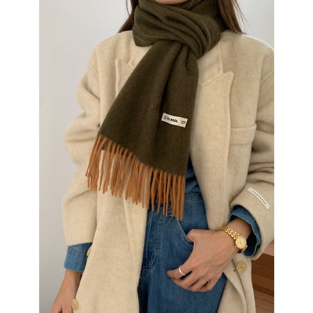 【實體店+發票】雙面純羊毛圍巾 100%澳洲羊毛 日系圍脖 純色流蘇窄版披肩 送禮情侶百搭 送禮-細節圖7
