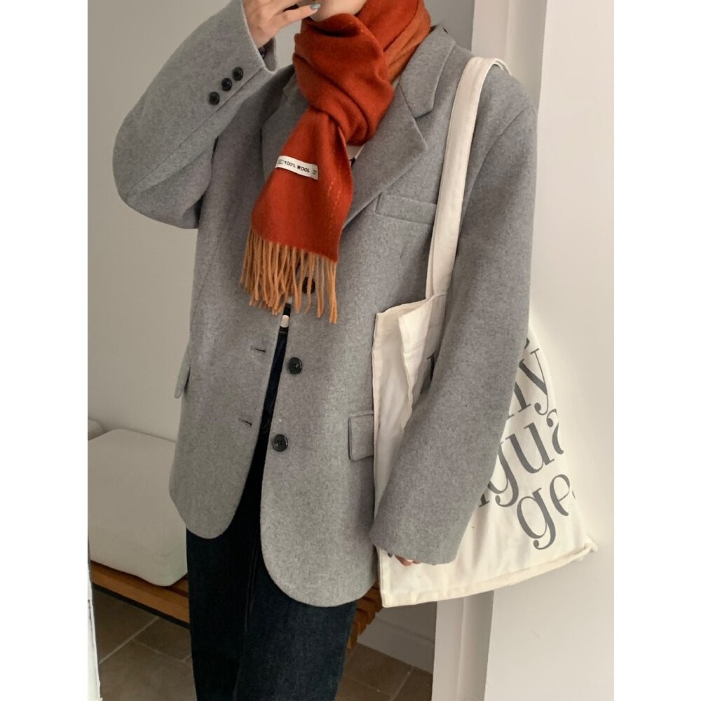 【實體店+發票】雙面純羊毛圍巾 100%澳洲羊毛 日系圍脖 純色流蘇窄版披肩 送禮情侶百搭 送禮-細節圖6