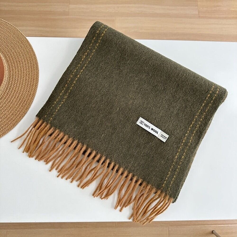 【實體店+發票】雙面純羊毛圍巾 100%澳洲羊毛 日系圍脖 純色流蘇窄版披肩 送禮情侶百搭 送禮-細節圖11