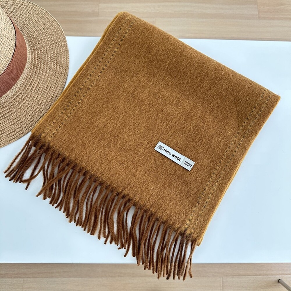 【實體店+發票】雙面純羊毛圍巾 100%澳洲羊毛 日系圍脖 純色流蘇窄版披肩 送禮情侶百搭 送禮-規格圖11