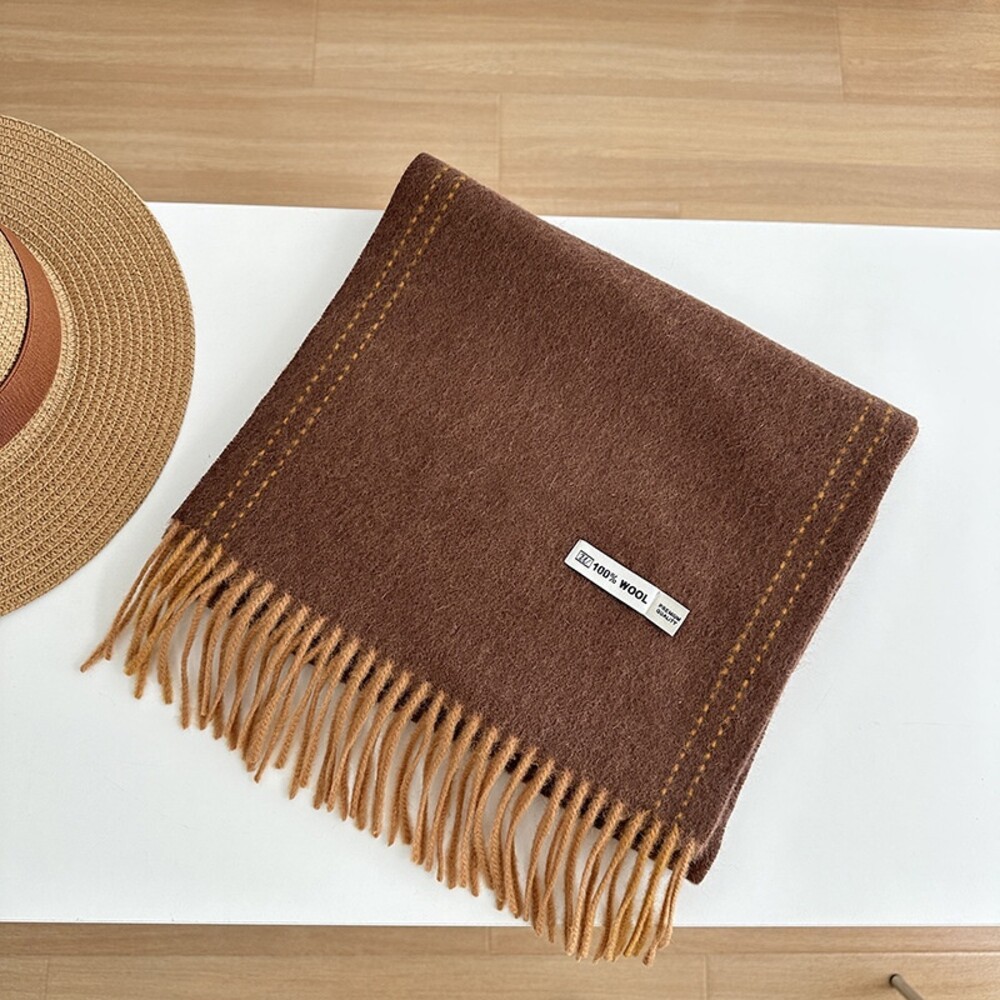 【實體店+發票】雙面純羊毛圍巾 100%澳洲羊毛 日系圍脖 純色流蘇窄版披肩 送禮情侶百搭 送禮-規格圖11