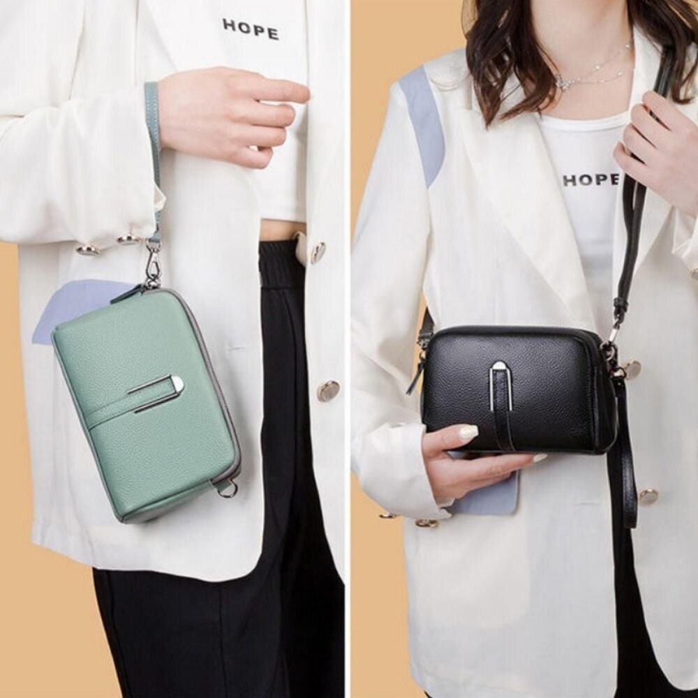 【實體店+發票】時尚真皮多層小方包 時尚百搭 休閒手拿包  頭層牛皮 斜挎包女 送禮-細節圖3