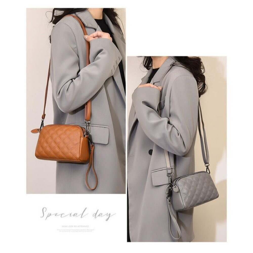 【實體店+發票】時尚真皮多層小方包 時尚百搭 休閒手拿包  頭層牛皮 斜挎包女 送禮-細節圖4