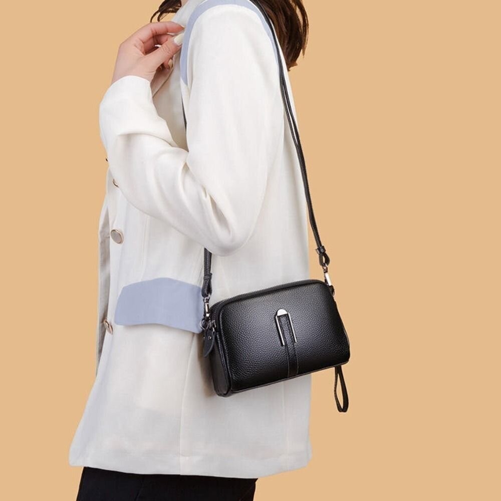 【實體店+發票】時尚真皮多層小方包 時尚百搭 休閒手拿包  頭層牛皮 斜挎包女 送禮-細節圖11