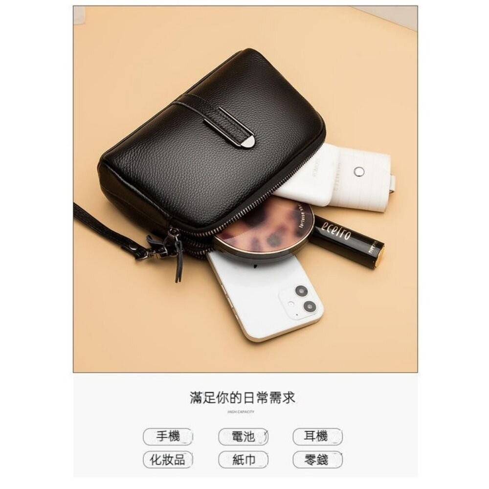【台北士林*店面】時尚真皮多層小方包 時尚百搭 休閒手拿包  頭層牛皮 斜挎包女 送禮-細節圖9