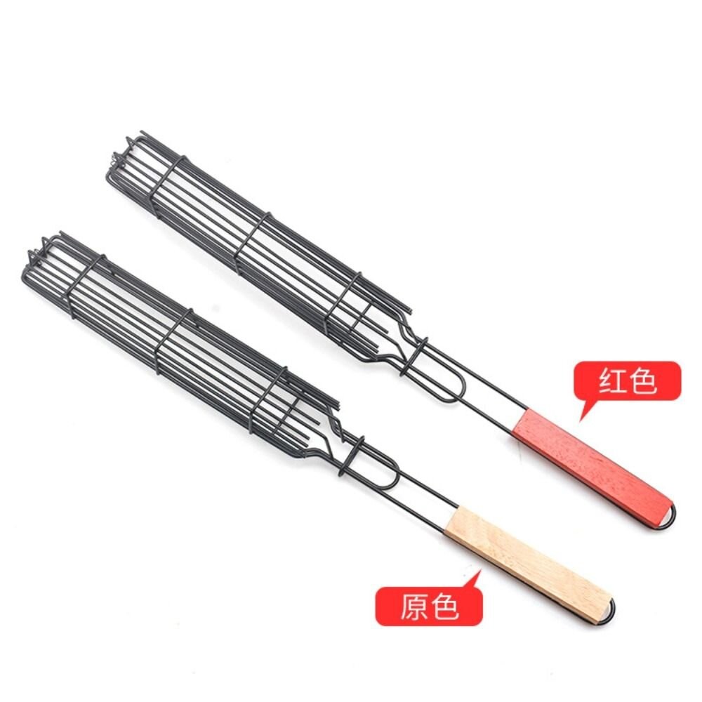 【實體店+發票】烤肉專用香腸籃 燒烤網 燒烤籠 烤肉夾網 木柄BBQ烤網燒烤架 送禮-細節圖7