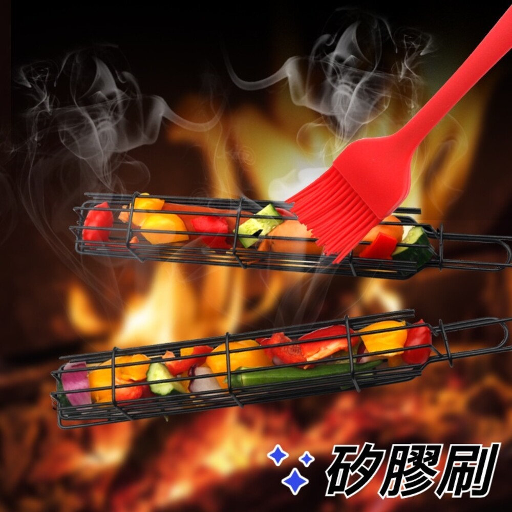 【實體店+發票】烤肉專用香腸籃 燒烤網 燒烤籠 烤肉夾網 木柄BBQ烤網燒烤架-細節圖3