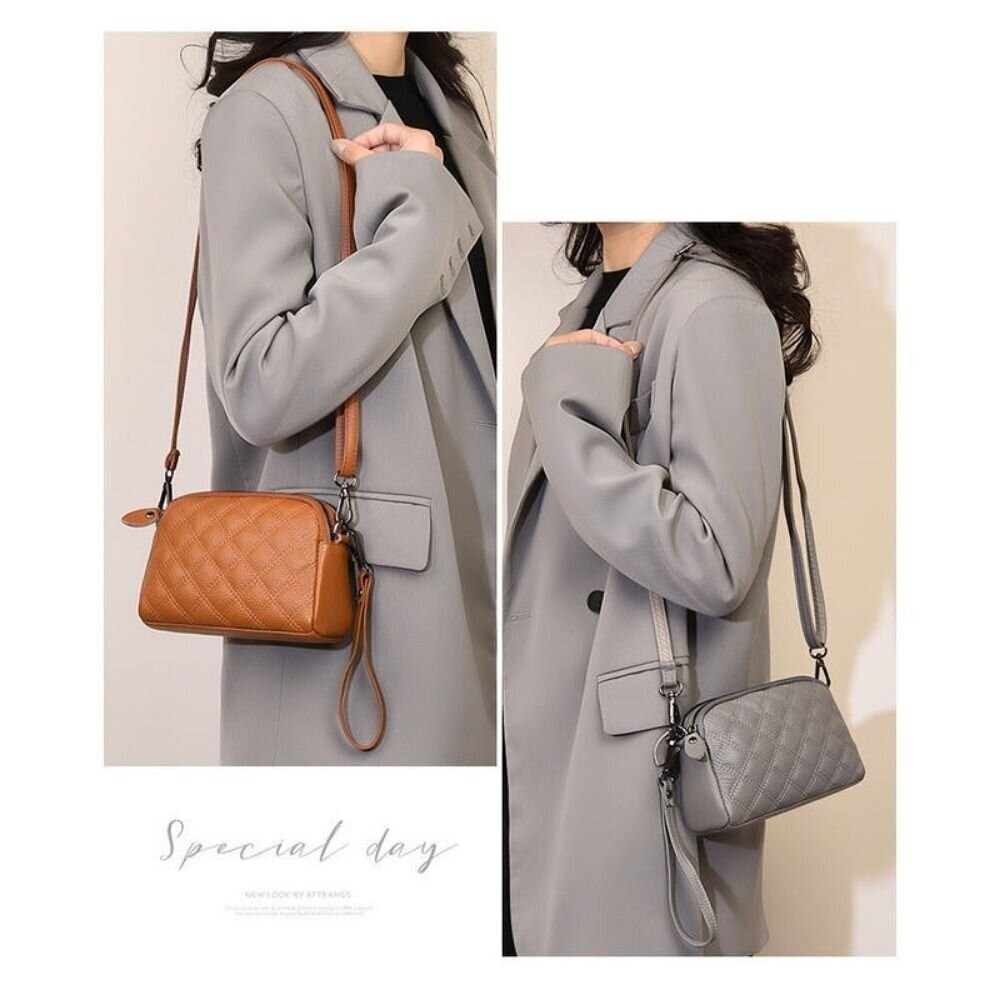 【實體店+發票】時尚真皮菱格紋單肩包 斜挎小包包 軟皮手拿包 時尚百搭 休閒手拿包  頭層牛皮 斜挎包女 送禮-細節圖3