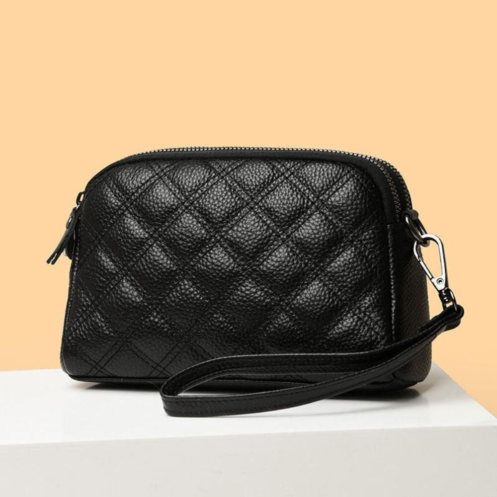 【實體店+發票】時尚真皮菱格紋單肩包 斜挎小包包 軟皮手拿包 時尚百搭 休閒手拿包  頭層牛皮 斜挎包女 送禮-細節圖6