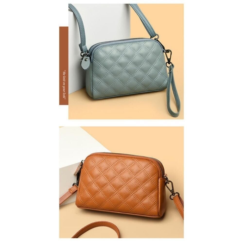 【實體店+發票】時尚真皮菱格紋單肩包 斜挎小包包 軟皮手拿包 時尚百搭 休閒手拿包  頭層牛皮 斜挎包女 送禮-細節圖7