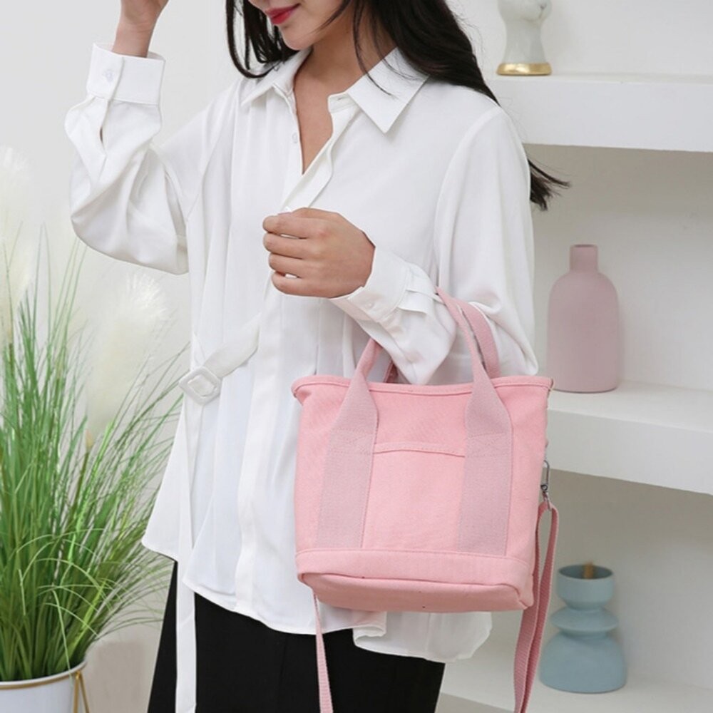 【實體店+發票】日系清新帆布手提斜背包 百搭簡約 春夏新款 帆布包 便當小包 手提袋 手拎女包 大容量包 送禮-細節圖3