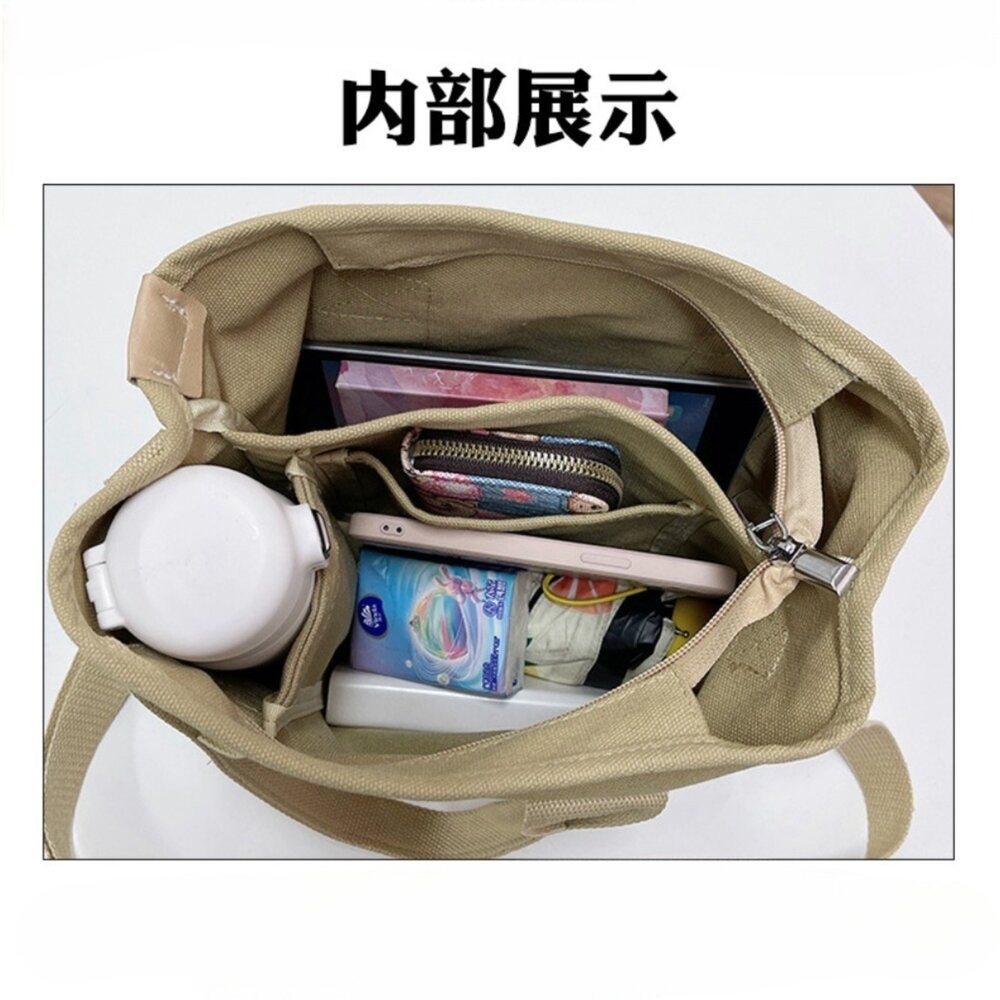 【實體店+發票】日系清新帆布手提斜背包 百搭簡約 春夏新款 帆布包 便當小包 手提袋 手拎女包 大容量包 送禮-細節圖6