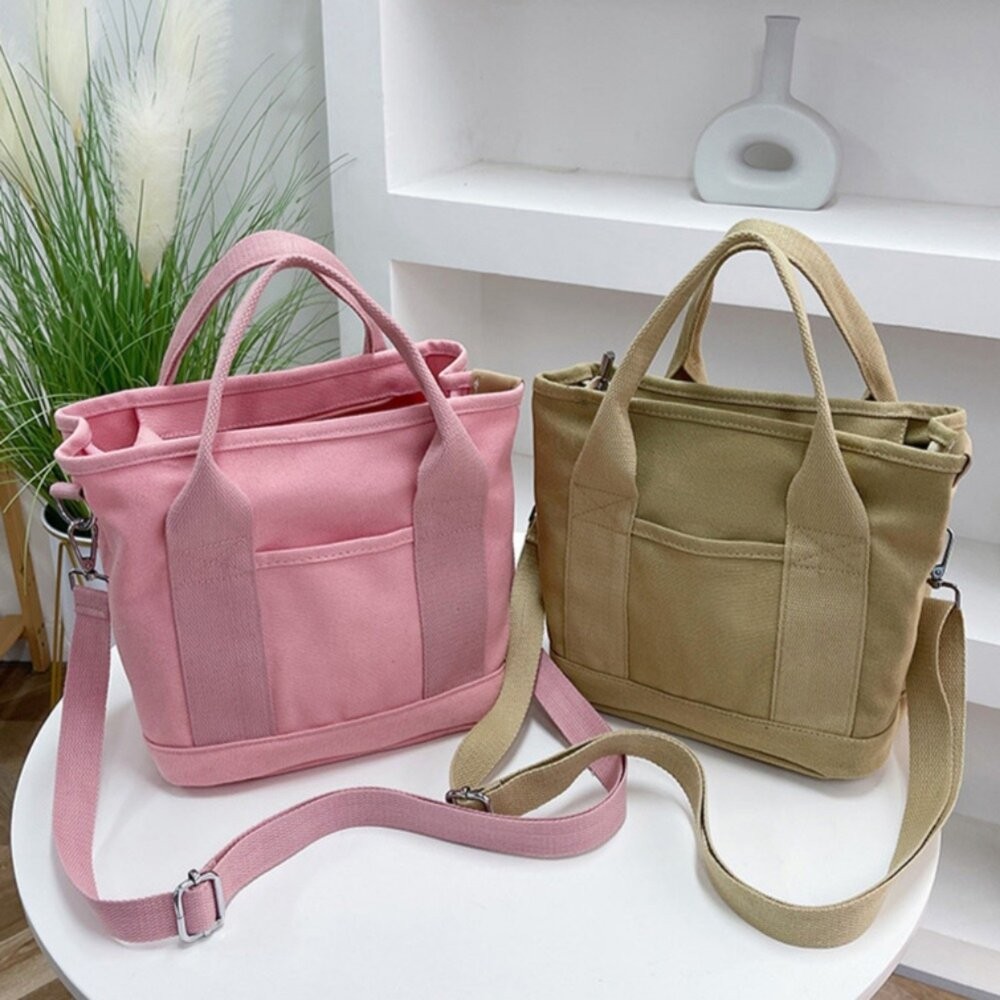 【實體店+發票】日系清新帆布手提斜背包 百搭簡約 春夏新款 帆布包 便當小包 手提袋 手拎女包 大容量包 送禮-細節圖2