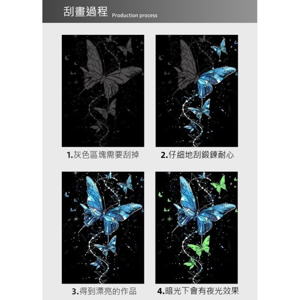 【台北士林*店面】炫彩夜光刮畫 躍鹿 DIY手作組 刮刮畫 紓壓療癒 蝴蝶 熱氣球 煙火 創意禮物 居家佈置 成人減壓刮-細節圖3