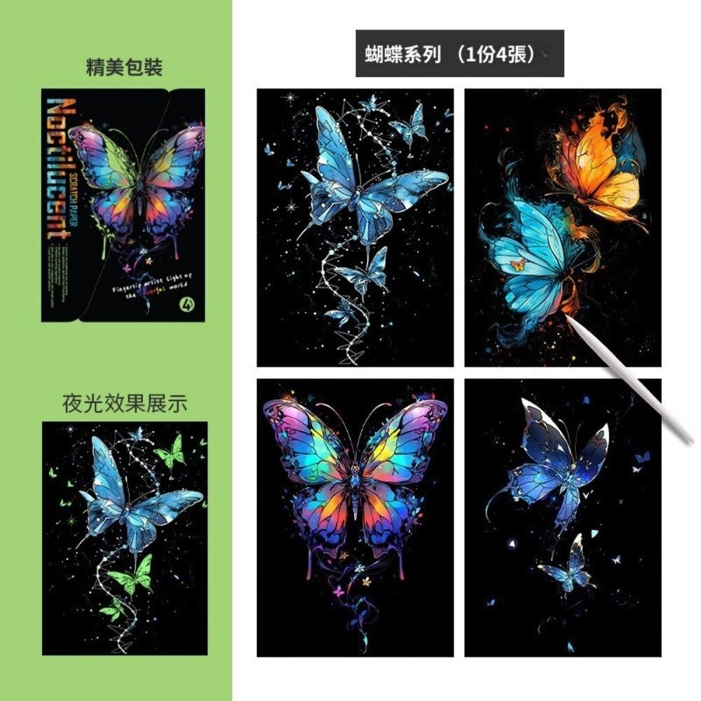 【台北士林*店面】炫彩夜光刮畫 躍鹿 DIY手作組 刮刮畫 紓壓療癒 蝴蝶 熱氣球 煙火 創意禮物 居家佈置 成人減壓刮-規格圖11