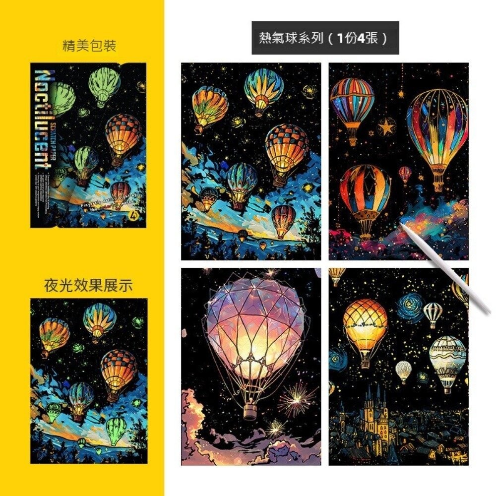 【實體店+發票】炫彩夜光刮畫 躍鹿 DIY手作組 刮刮畫 紓壓療癒 蝴蝶 熱氣球 煙火 創意禮物 居家佈置 成人減壓刮畫-規格圖11