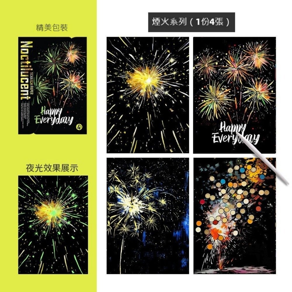 【實體店+發票】炫彩夜光刮畫 躍鹿 DIY手作組 刮刮畫 紓壓療癒 蝴蝶 熱氣球 煙火 創意禮物 居家佈置 成人減壓刮畫-規格圖11