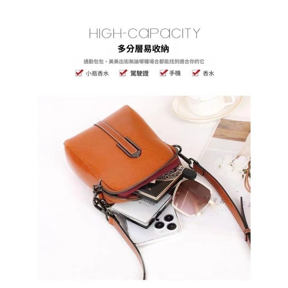 【實體店+發票】時尚復古油蠟皮單肩小包 貝殼包 手機包 證件包 小包包 通勤包 輕便收納 送禮-細節圖7