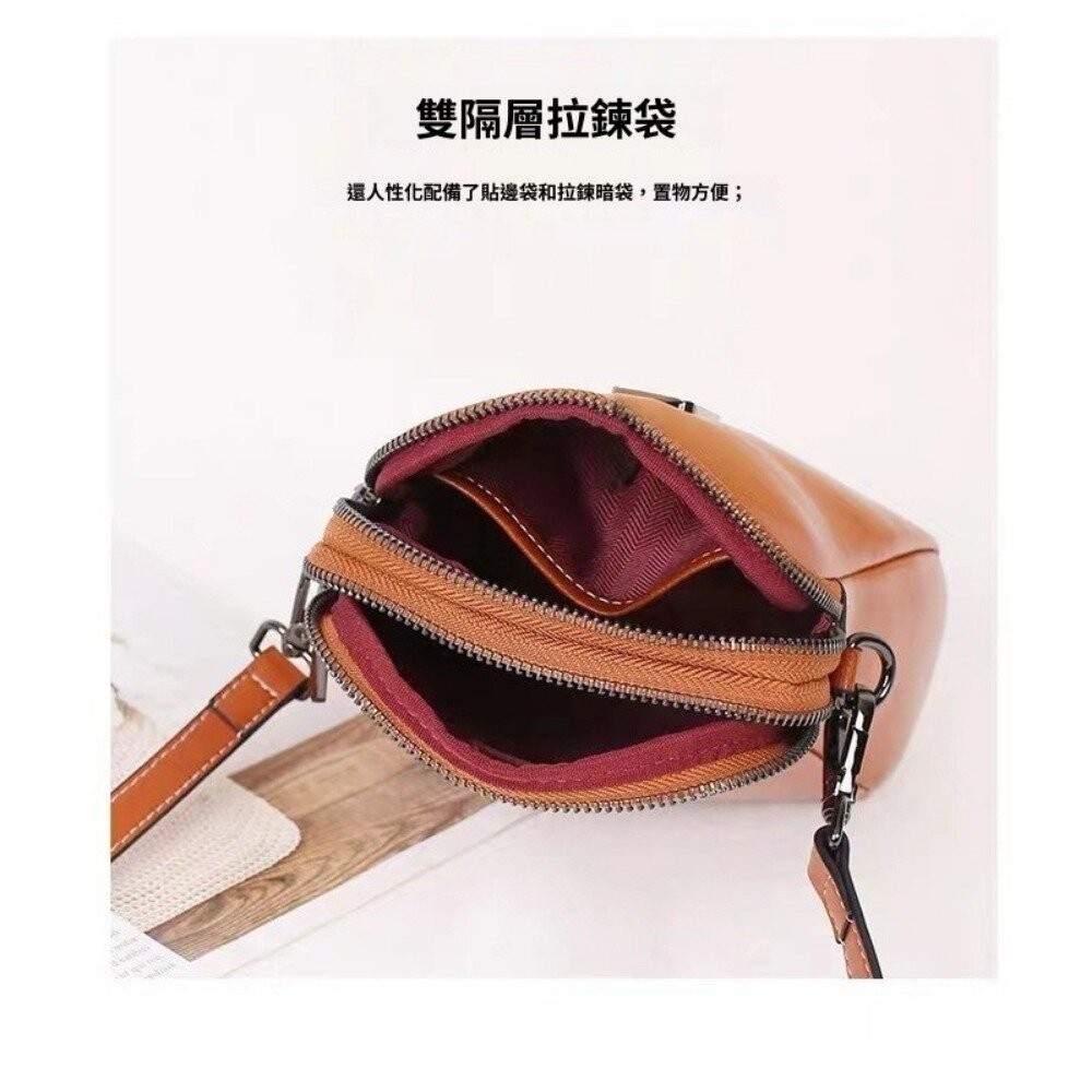 【實體店+發票】時尚復古油蠟皮單肩小包 貝殼包 手機包 證件包 小包包 通勤包 輕便收納 送禮-細節圖6