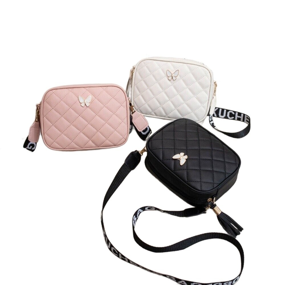 【實體店+發票】菱格紋優雅斜背包 女包 新款休閒 菱格繡花 蝴蝶裝飾 單肩包 流蘇肩帶 印花 斜挎 小方包 送禮-細節圖10