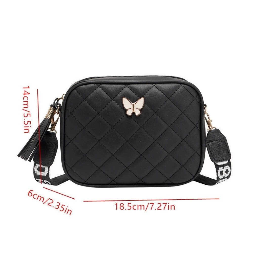 【實體店+發票】菱格紋優雅斜背包 女包 新款休閒 菱格繡花 蝴蝶裝飾 單肩包 流蘇肩帶 印花 斜挎 小方包 送禮-細節圖5