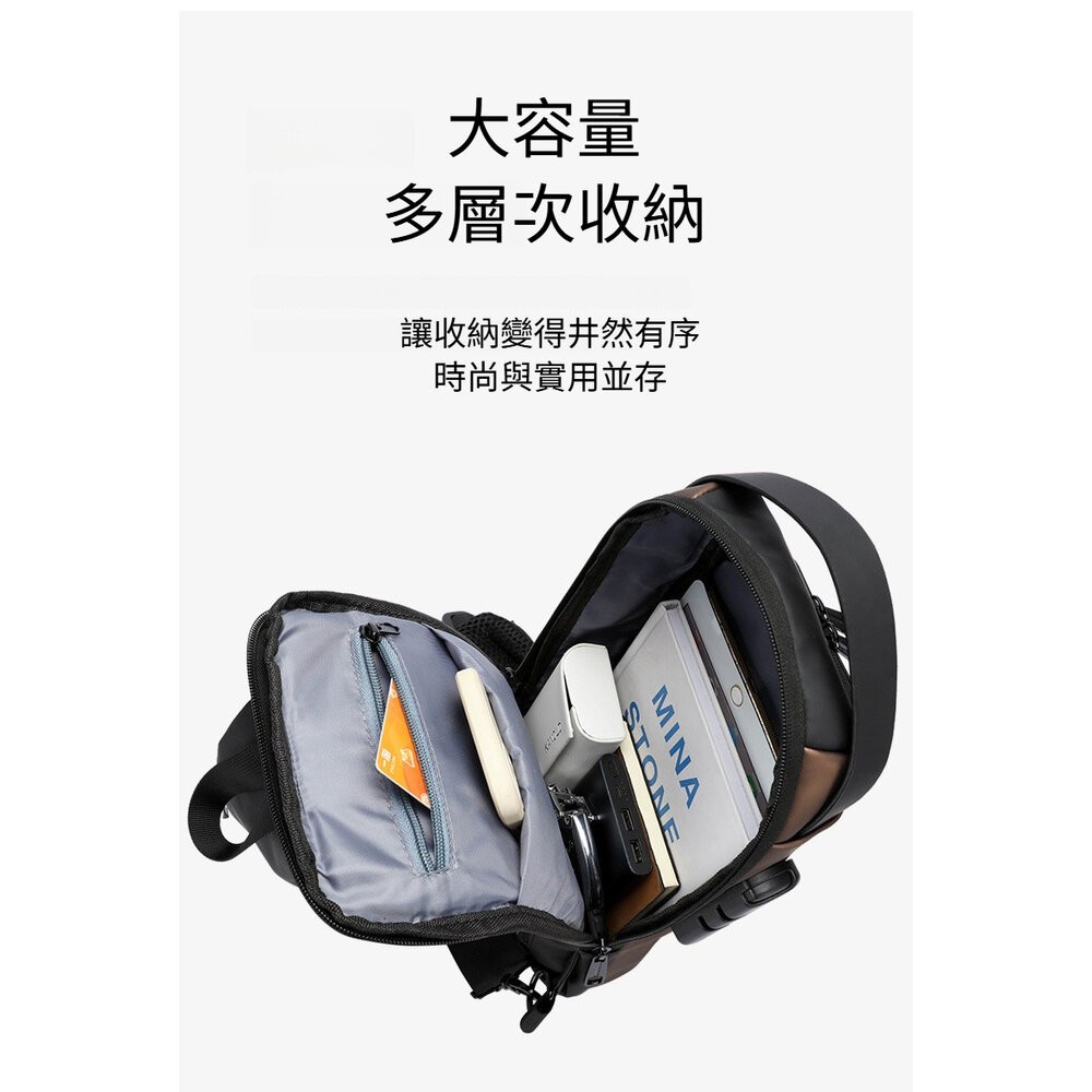 【實體店+發票】防盜密碼鎖斜挎胸包 韓版單肩斜挎包 機車包 密碼鎖潮包 耳機孔設計 送禮-細節圖11