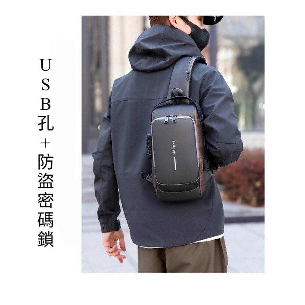 【實體店+發票】防盜密碼鎖斜挎胸包 韓版單肩斜挎包 機車包 密碼鎖潮包 耳機孔設計 送禮-細節圖2