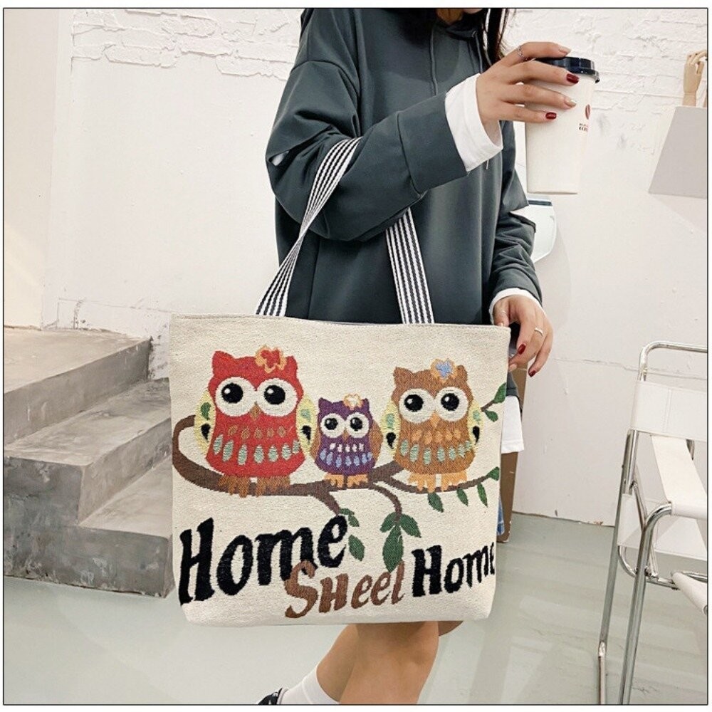 【實體店+發票】大容量時尚帆布托特包 時尚卡通刺繡單肩女包 學生手提托特包 大容量帆布袋 送禮-細節圖7