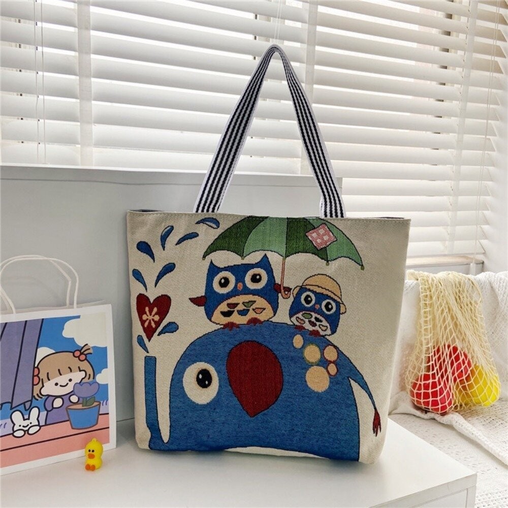 【實體店+發票】大容量時尚帆布托特包 時尚卡通刺繡單肩女包 學生手提托特包 大容量帆布袋 送禮-細節圖8