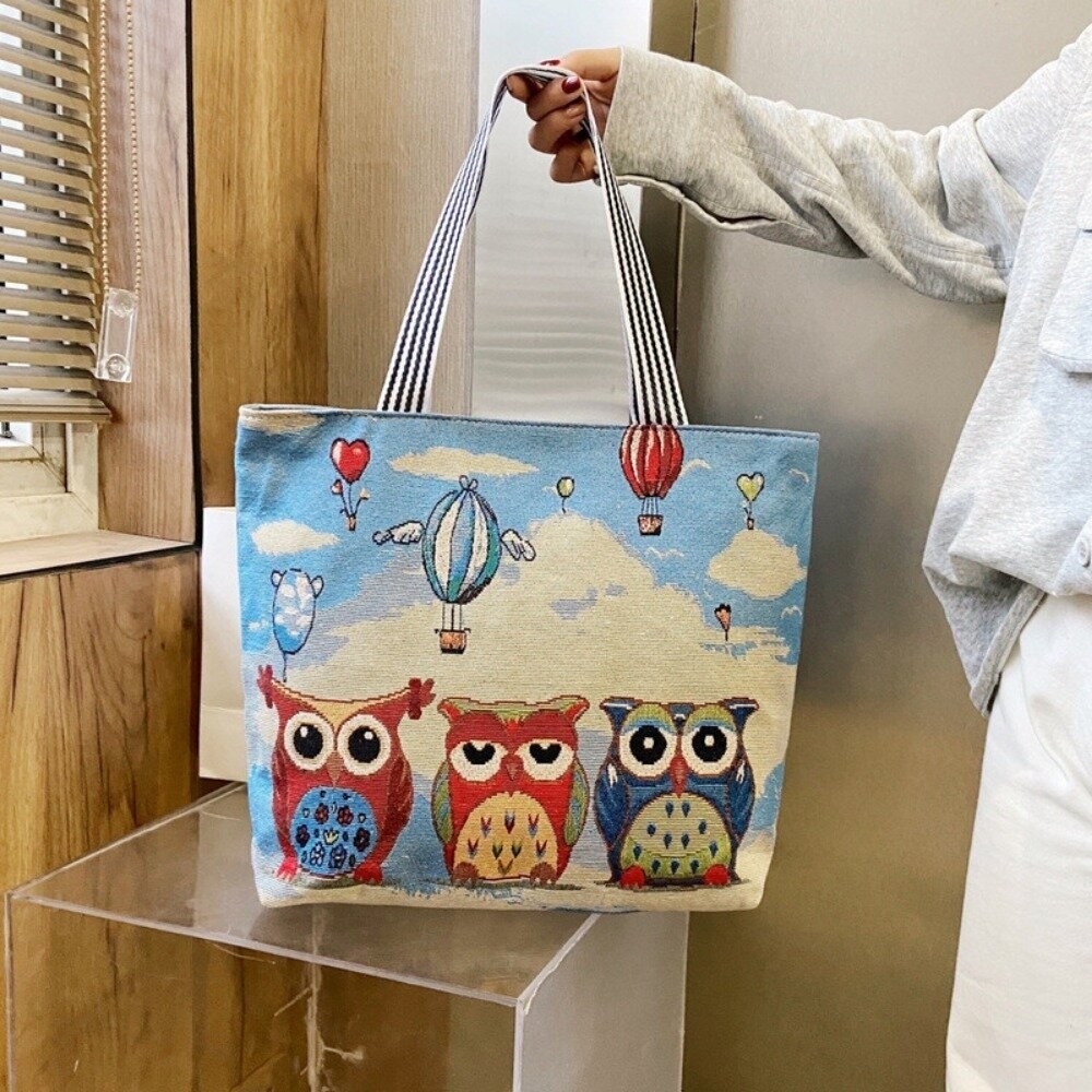 【實體店+發票】大容量時尚帆布托特包 時尚卡通刺繡單肩女包 學生手提托特包 大容量帆布袋 送禮-細節圖9