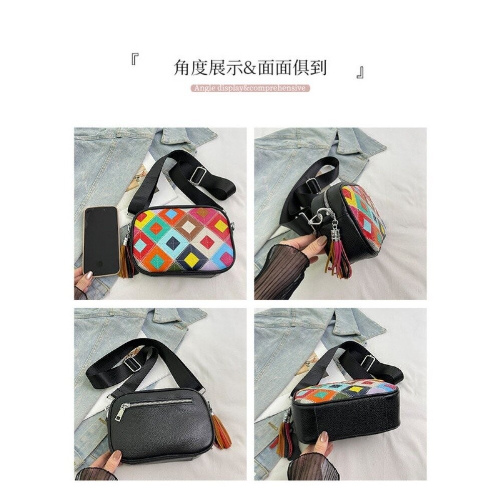 【實體店+發票】真皮繽紛撞色斜背包 頭層牛皮女包 新款時尚流行 百搭菱格斜挎包 女士撞色單肩包 送禮-細節圖7