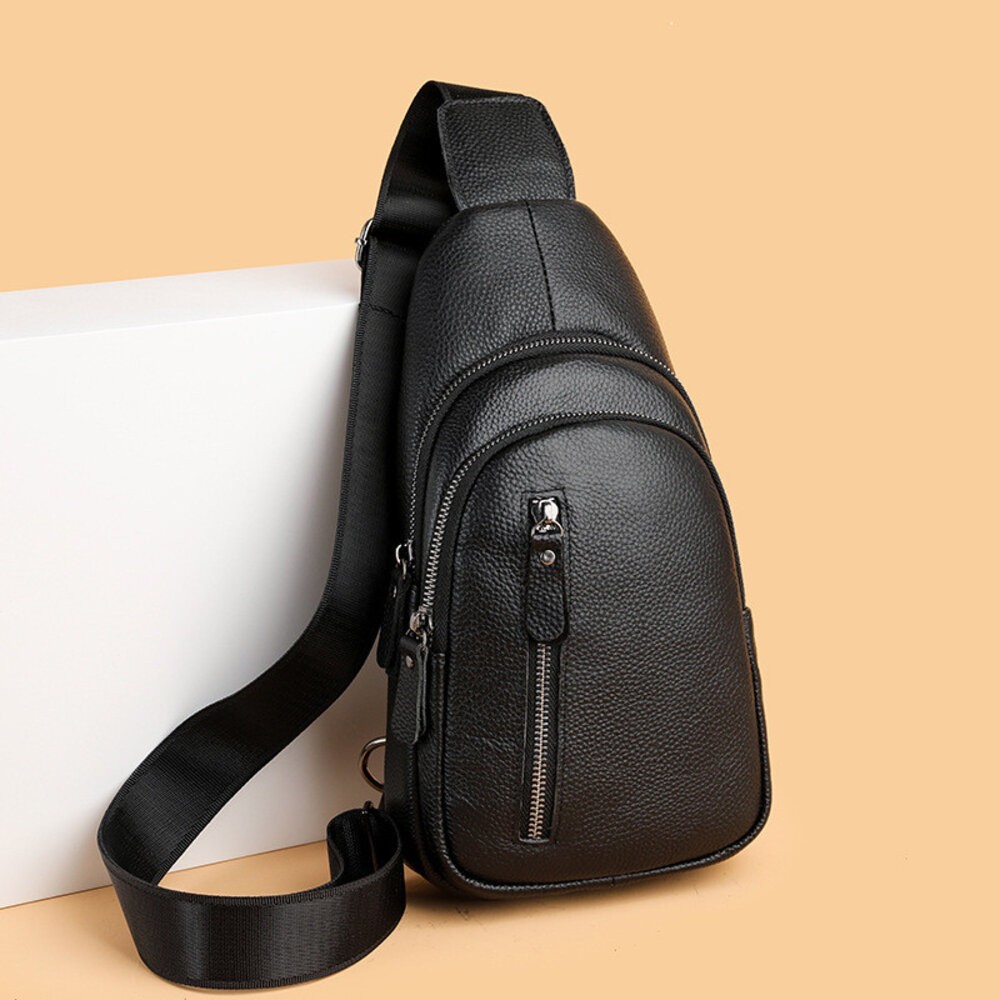 【實體店+發票】真皮男士單肩胸包 男士胸包 2025新款 韓版 休閒 牛皮 斜挎包 潮流 百搭 送禮-規格圖9