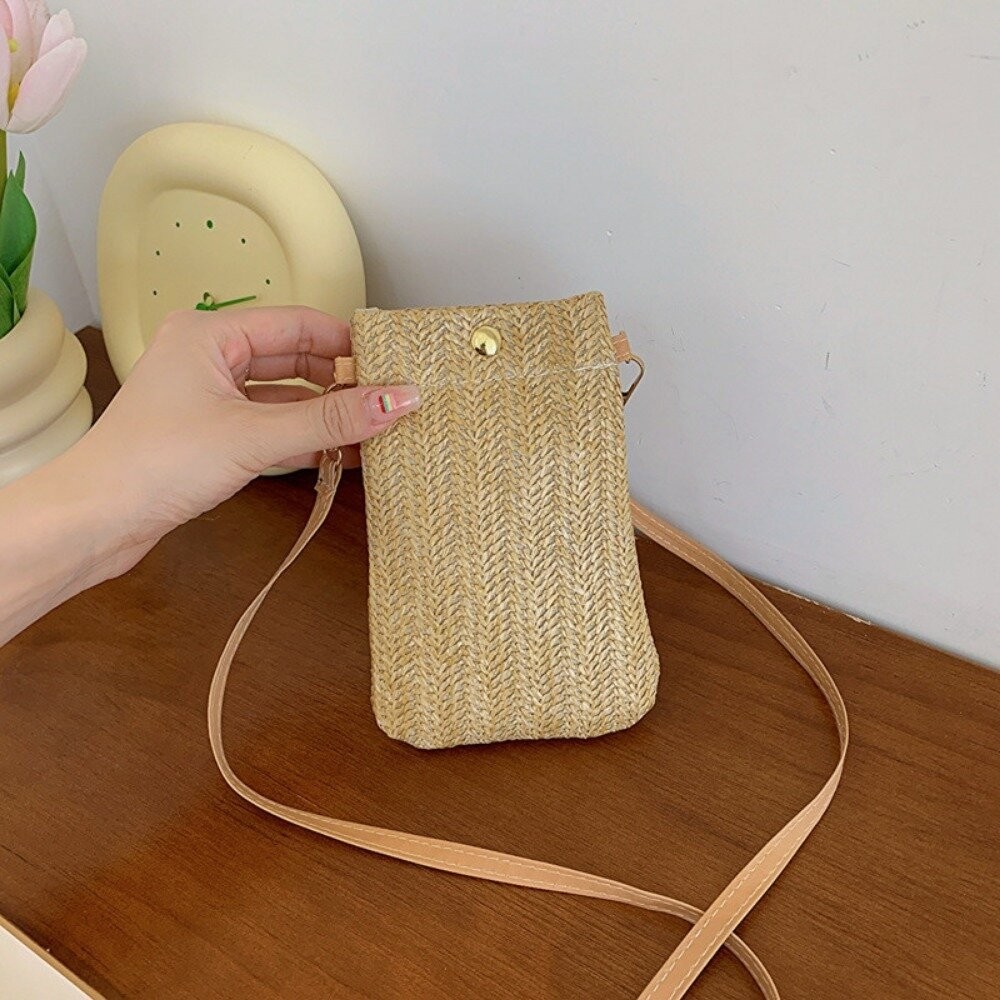 【實體店+發票】文青草編手機包 草編包包 女包 手機包 新款 環保 森系 休閒包 古風 單肩斜挎 送禮-細節圖3