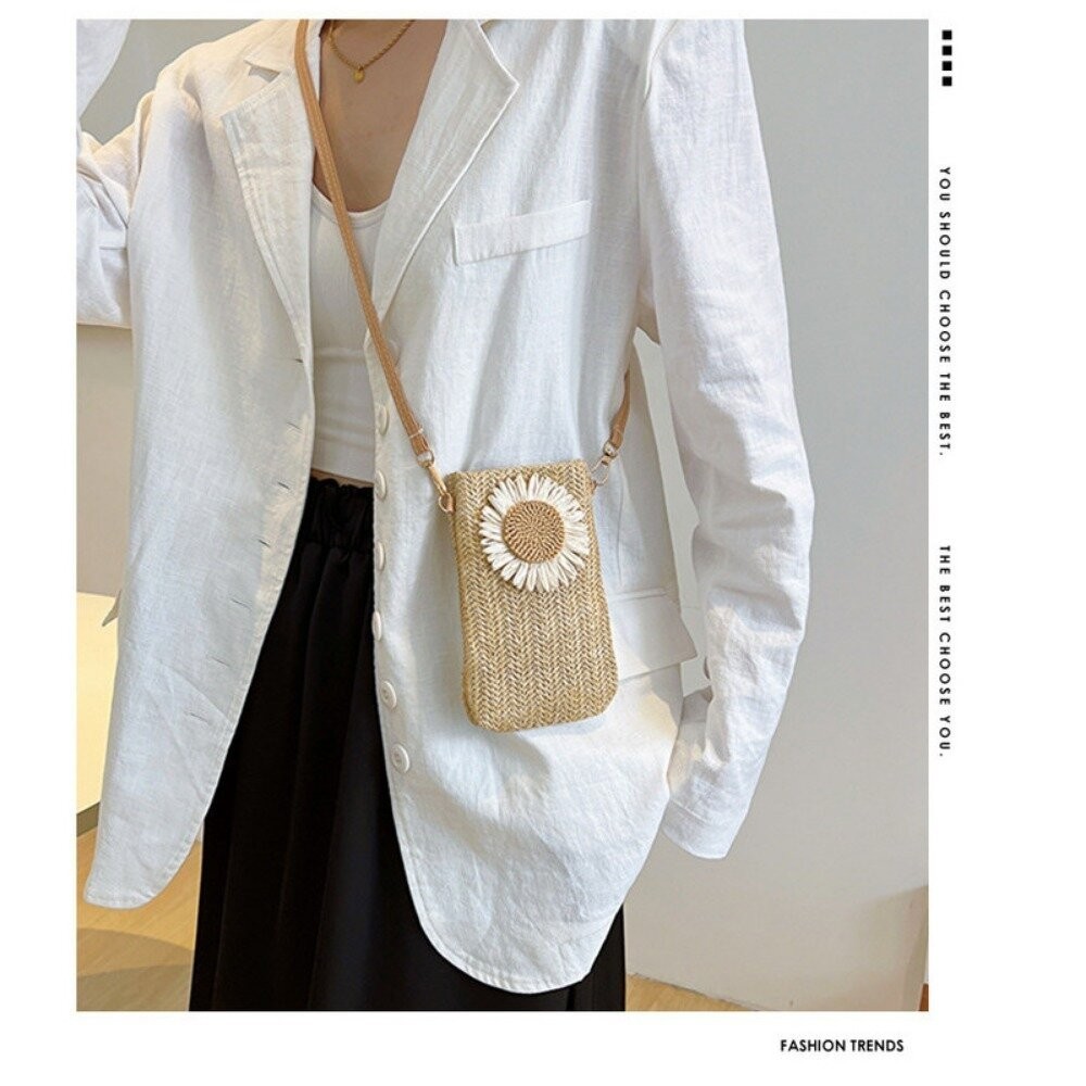 【實體店+發票】文青草編手機包 草編包包 女包 手機包 新款 環保 森系 休閒包 古風 單肩斜挎 送禮-細節圖4