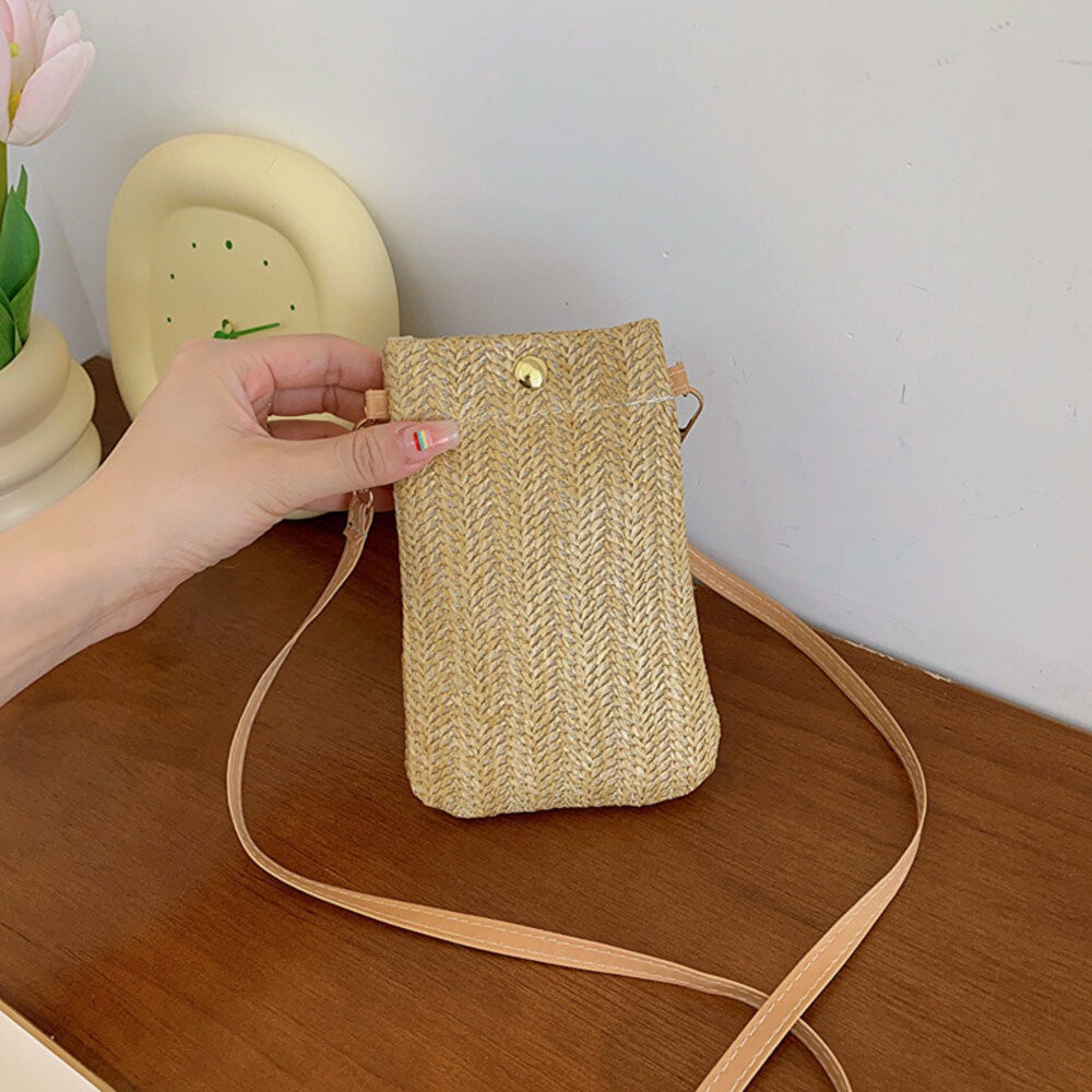 【實體店+發票】文青草編手機包 草編包包 女包 手機包 新款 環保 森系 休閒包 古風 單肩斜挎 送禮-規格圖9