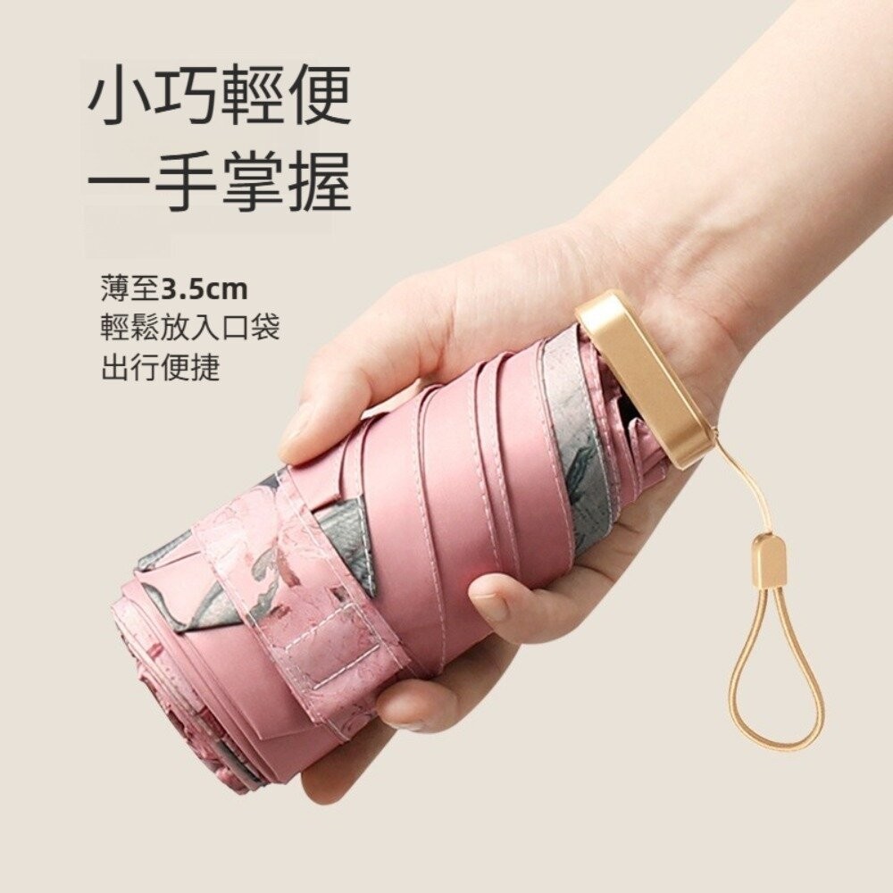 【實體店+發票】自然彩繪迷你口袋傘 迷你油畫傘 五摺傘 晴雨傘 防曬黑膠傘 輕量傘 抗風傘 掌心傘 送禮-細節圖3