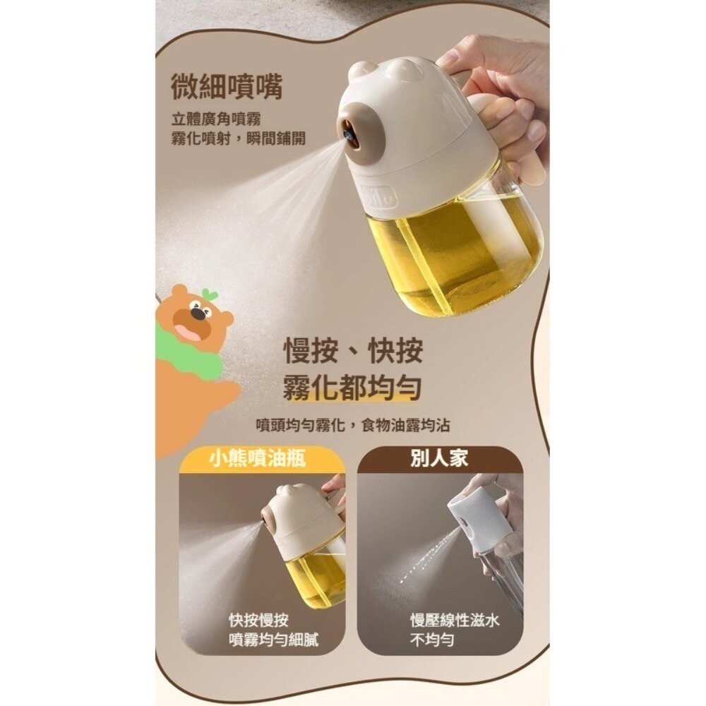 【實體店+發票】噴倒兩用玻璃噴油瓶 小熊噴油瓶 廚房用品 定量控油 健康飲食 輕食控油 噴霧均勻 防漏設計 送禮-細節圖4