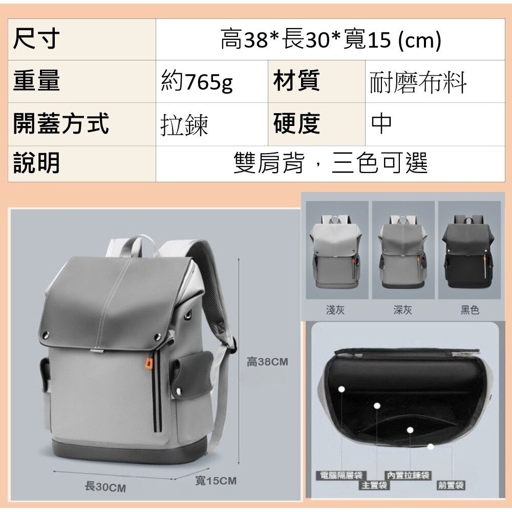 【實體店+發票】潮男防水大容量雙肩包 大容量防潑水後背包 電腦背包 旅行背包 休閒背包 學生背包 上班族 送禮-細節圖5